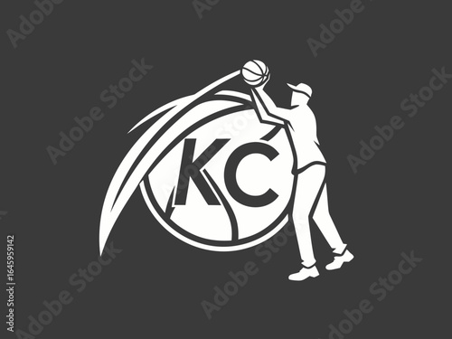 Profile of a man in a baseball cap, featuring the initials "KC" and decorative foliage.