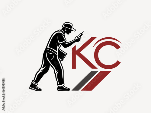 Profile of a man in a baseball cap, featuring the initials "KC" and decorative foliage.
