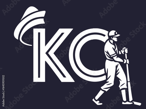 Profile of a man in a baseball cap, featuring the initials "KC" and decorative foliage.