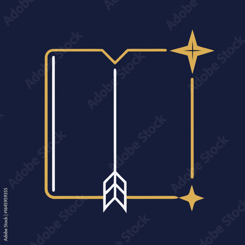 Open book with arrow and stars symbol