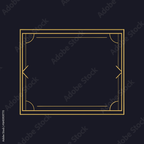 Elegant gold art deco frame on dark blue background
