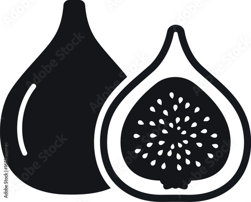Fresh fig icon whole and halved fruit