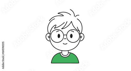 Happy cartoon boy with glasses smiles, perfect for education, children's products, and fun designs