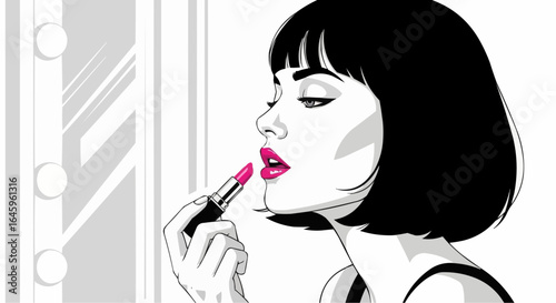 Beautiful woman applying lipstick