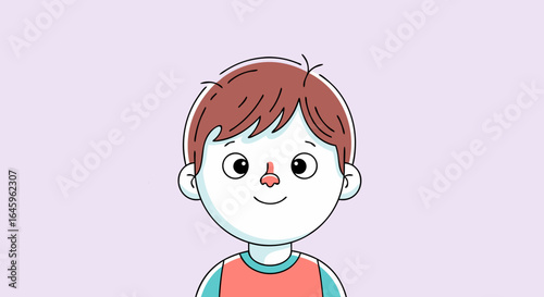 Smiling cartoon boy with brown hair and innocent expression, ideal for children's content