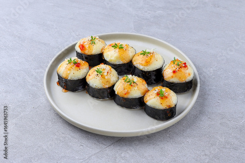 Fotografía Baked Sushi Rolls with Cheese, Seaweed, and Sweet Chili Sauce