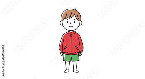 Cheerful young boy wearing sporty attire, ready for fun activities and healthy lifestyle habits today