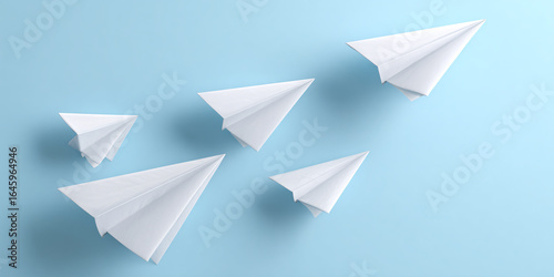 Free Download Group of White Paper Airplanes Flying Upward on Blue Background Concept of Leadership, Success, and Innovation - GFXLoad