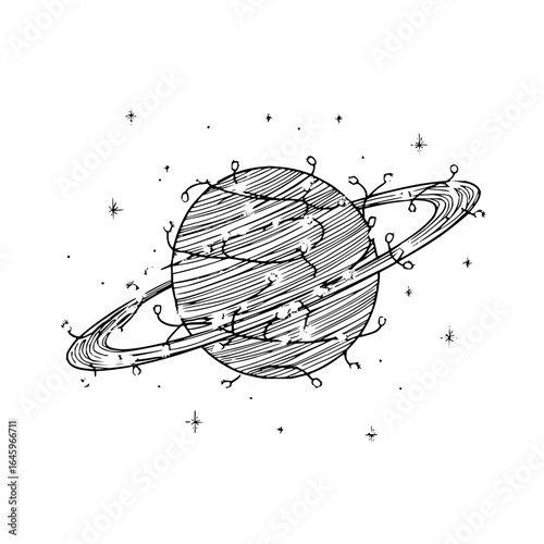 Explore saturn planet with rings and stars in space galaxy cosmic celestial astronomical illustration art
