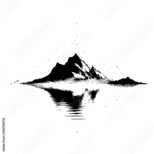 Mountain reflection landscape scenic nature peak water travel adventure outdoors black and white graphic design