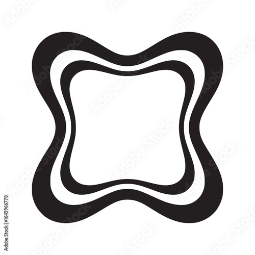 Abstract black and white frame with wavy lines creating a unique border design element art