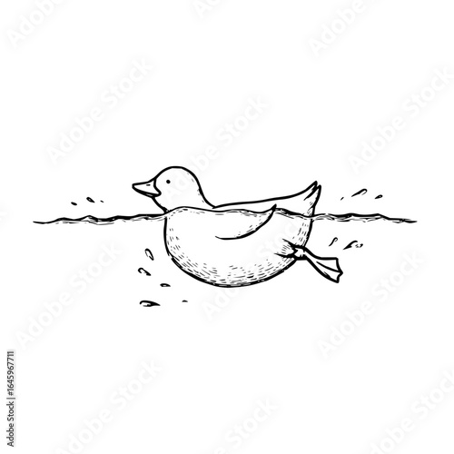 Duck swimming water sketch drawing illustration aquatic bird wildlife nature animal waterfowl pond river lake 100