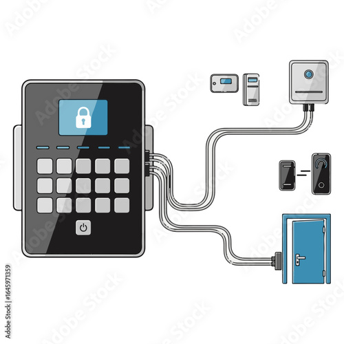 Modern home security system with keypad control panel providing smart access and protection for building entrance