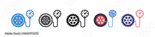 Tire Pressure Gauge Multiple Style Icon Set Collection. 