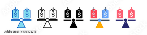Price Comparison Multiple Style Icon Set Collection. 