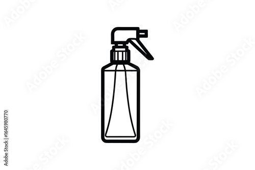 Black line illustration of a spray bottle with trigger on a white background for cleaning purposes silhouette