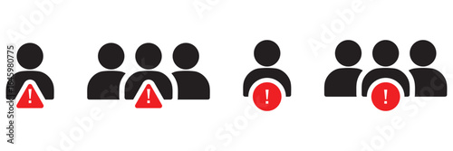 User Account Warning and Error Icon Set – Profile Alert, Group Notice, and Notification Symbols