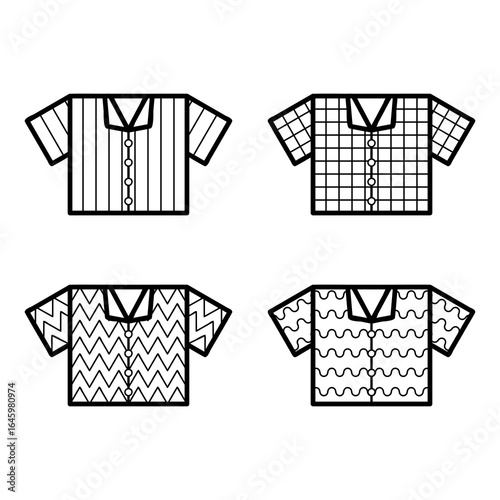 Set Of Hand Drawn Summer Short Sleeved Shirt Doodle illustration Outline Vector Collections