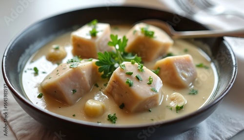Wallpaper Mural Classic French blanquette de veau features tender veal chunks in rich, creamy white sauce. Garnished with fresh parsley, comforting stew evokes traditional cookery. Savoury, aromatic dish made with Torontodigital.ca