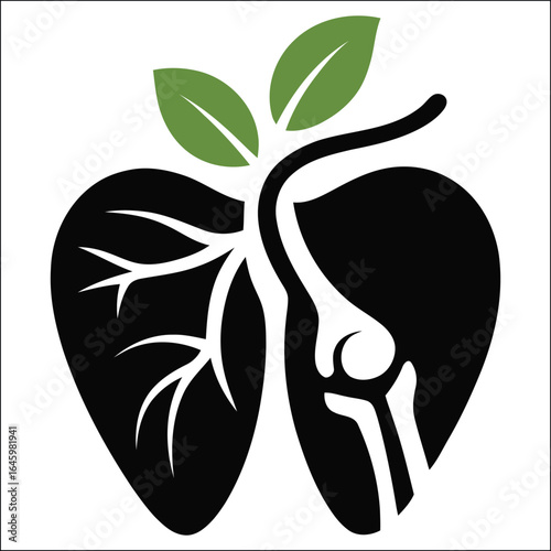 Vector illustration of healthy lungs with plant and leaves isolated on white background