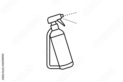 Simple black and white line drawing of two spray bottles with trigger sprays and liquid inside silhouette
