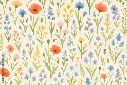 Floral Melody: An enchanting tableau of meticulously painted wildflowers bursts with vibrant colors, creating a stunning tapestry of natural elegance.