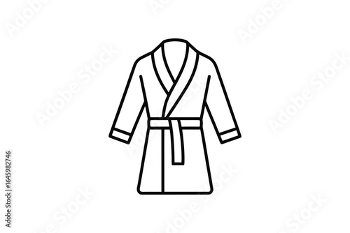 Simple black and white line art illustration of a bathrobe or dressing gown on a plain white background silhouette