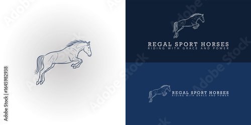 The logo features a horse jumping in minimalist line art. This design captures the grace and power of equestrian sports, with clean lines that convey movement, strength, and professionalism.