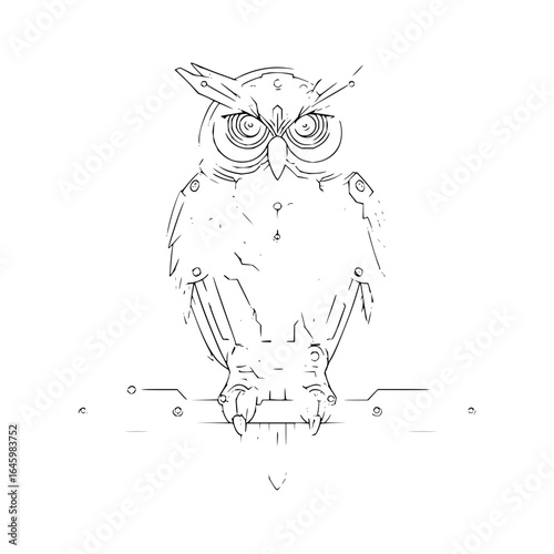 Owl illustration line art drawing bird of prey predator nocturnal sketch artwork avian animal design graphic 100