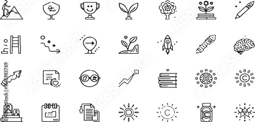 Lucid_RealisModern Line Art Icons: A Versatile Vector Set for SEO, Digital Marketing, and Business Analytics with Data Reports, Strategy, and Sum_Create_a_collection_of_minimalist_blackandwhite__2.eps