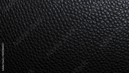 Close up of black leather with fine grain texture, emphasizing its smooth and luxurious quality.