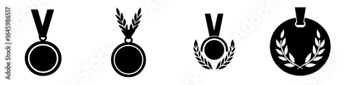 Various designs of medals featuring laurel wreaths and circular shapes