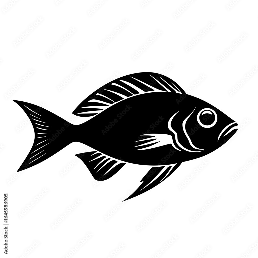 Naklejka premium Fish swimming gracefully in water with detailed fins and body shape captured in a stylized design