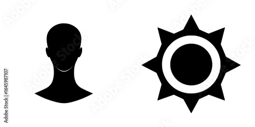 Concept of self-awareness and personal growth represented by abstract silhouette and sun icon in minimalist design