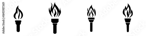 Symbols of flame representing light and energy through torch designs in a minimalist style