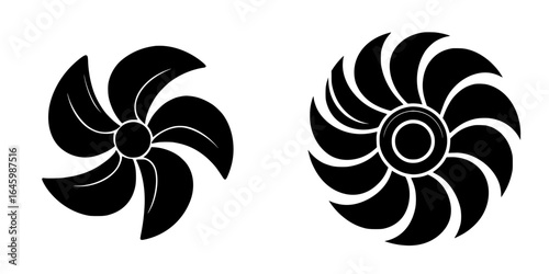 Detailed design of two different turbine blades showcasing unique shapes and configurations side by side