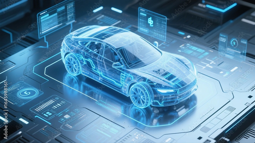 © Adobe Contributor - A futuristic holographic car design showcasing advanced digital interface and technology integration for modern transportation. © Adobe Contributor - A futuristic holographic car design showcasing advanced digital interface and technology integration for modern transportation.