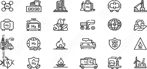  Modern Industrial & Renewable Energy Icon Pack: Drone, Factory, Hydrogen, Train, Server, Battery & More Tech Vectors for UI/UX Design & Infographics.