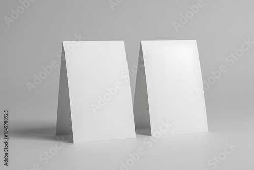 Two blank white table tent cards mockup isolated on white background for design template