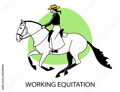Rider in traditional attire performing working equitation on horse