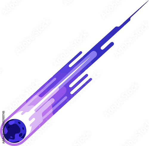 A stylized vector illustration of a dynamic meteor, rendered with clean, minimalist lines and a glowing trail.