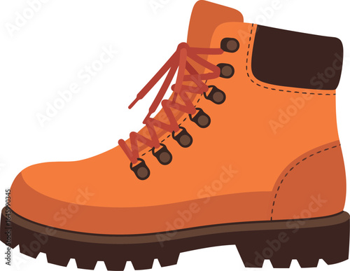 Orange hiking boot with laces isolated on white