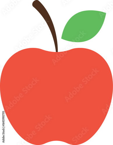 Vibrant red apple with green leaf simple flat design