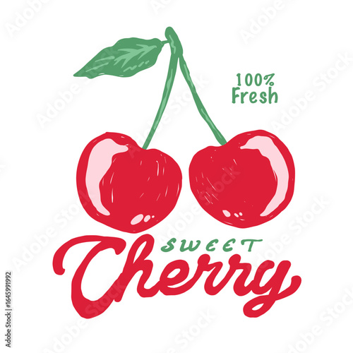 Eat well live well. Cherry sweet. Cherry fresh. Love cherry artwork. Cherry fruit print. Nature fruit club print design.