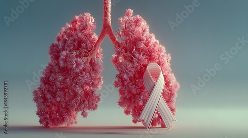 Lung cancer awareness month floral lungs and ribbon for support and hope