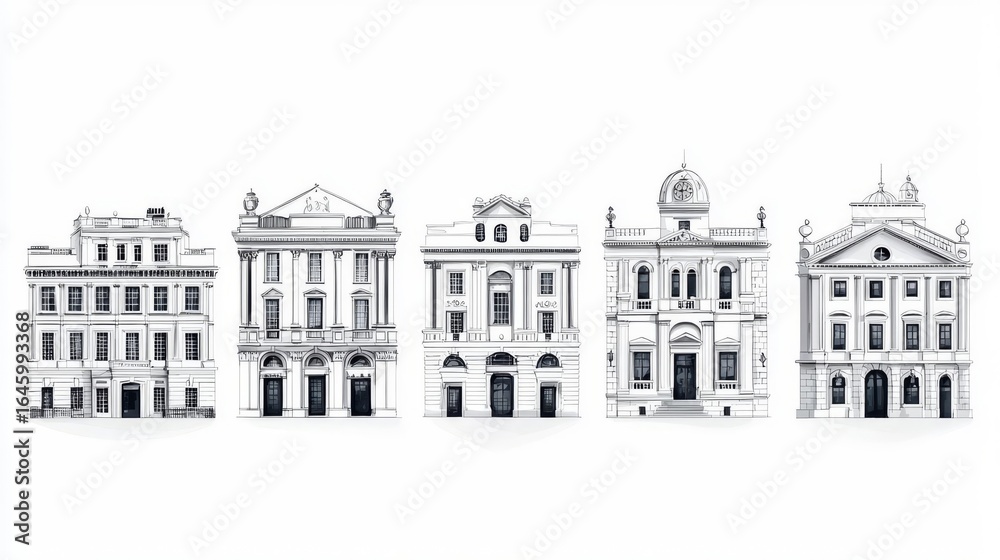 Obraz premium A collection of elegant architectural structures showcasing diverse styles and designs in a minimalist presentation.