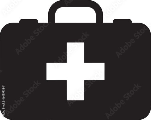Black silhouette of a first aid kit with a white cross symbol