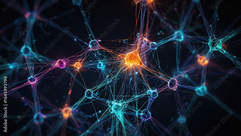Artificial Neural Network Visualization with Glowing Connections – Generative AI Artificial Neural Network Visualization with Glowing Connections – Generative AI