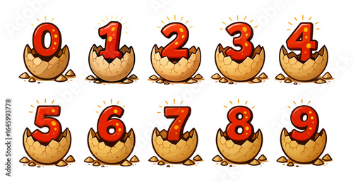 Hatching Egg Numbers Clipart ? Cute Cartoon Digits 0-9 PNG Illustration