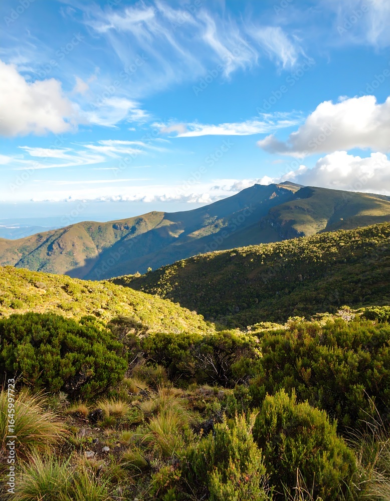 Fototapeta premium Mountain vista, lush greenery, vibrant sky